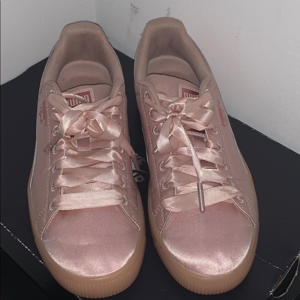 Pink satin puma sneakers